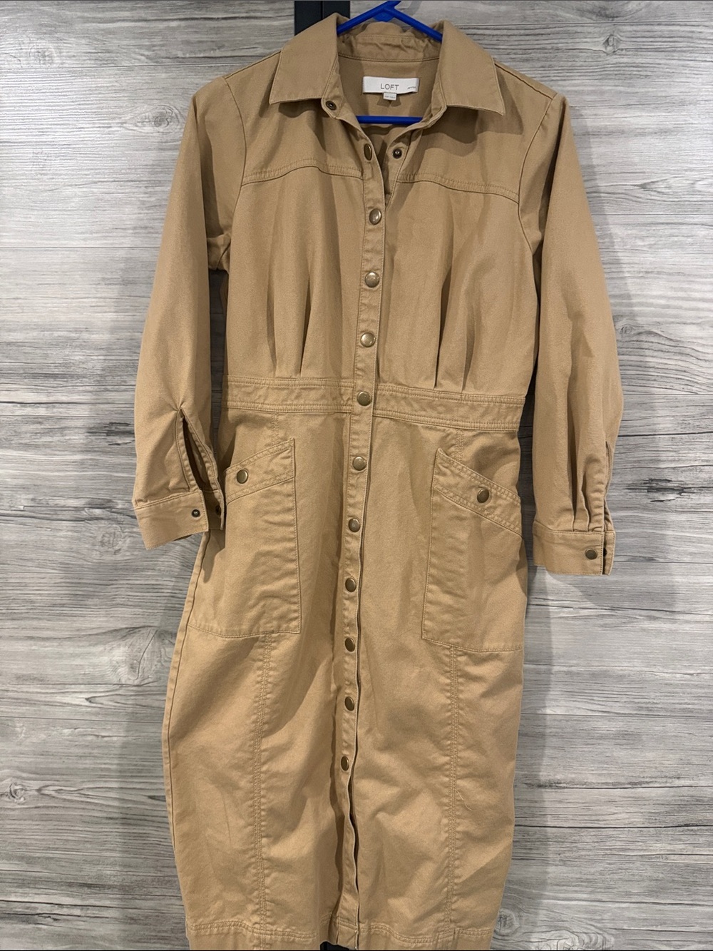 LOFT Tan Button-Front Utility Trench Dress